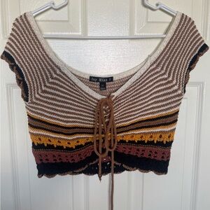 Knit Crop Top with Lace-Up Detail